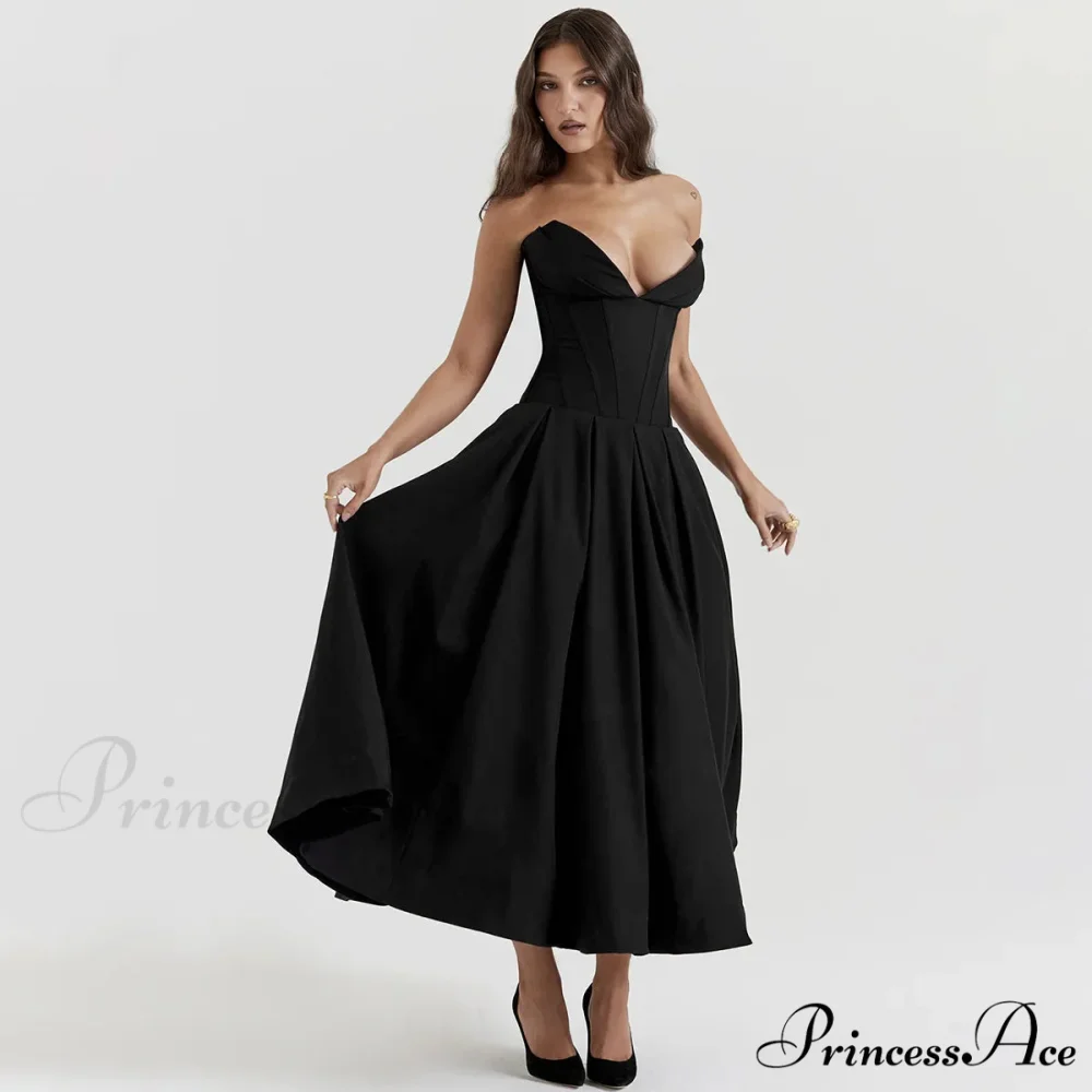 Adriana Midi A-Line Charming Strapless Corset Dress - Image 8