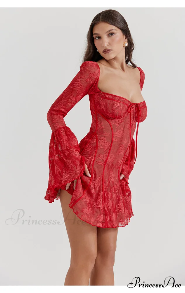 Lace Serenade Flare Charming Sleeve Mini Dress - Image 32