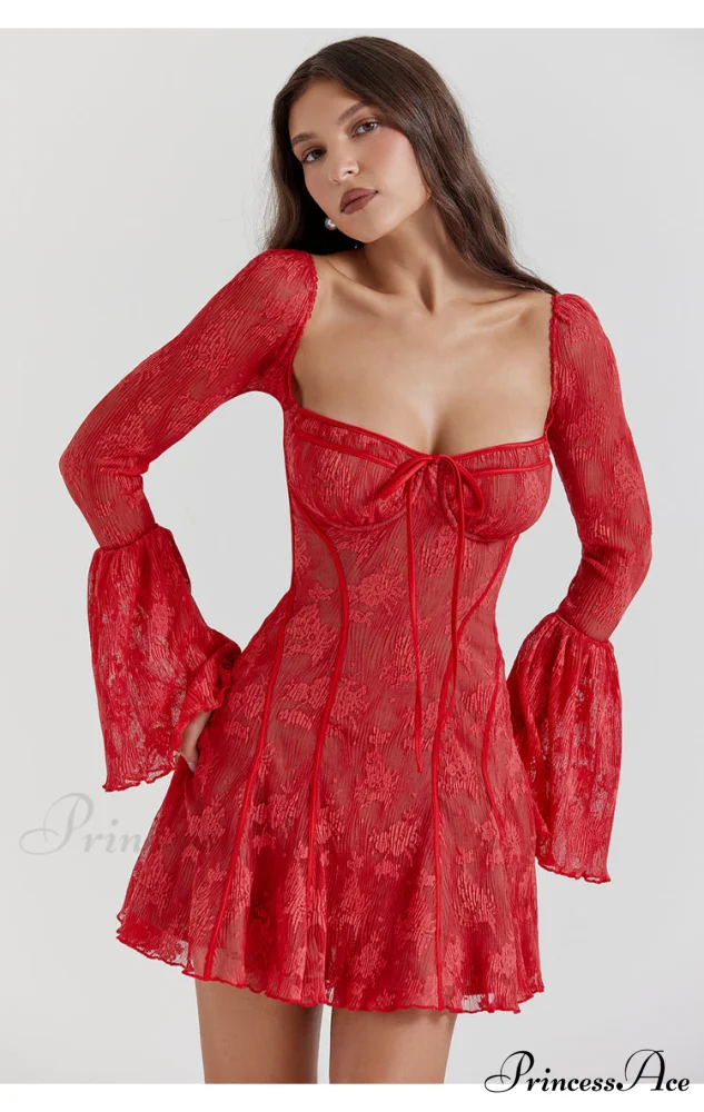 Lace Serenade Flare Charming Sleeve Mini Dress - Image 33