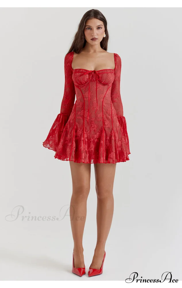 Lace Serenade Flare Charming Sleeve Mini Dress - Image 34