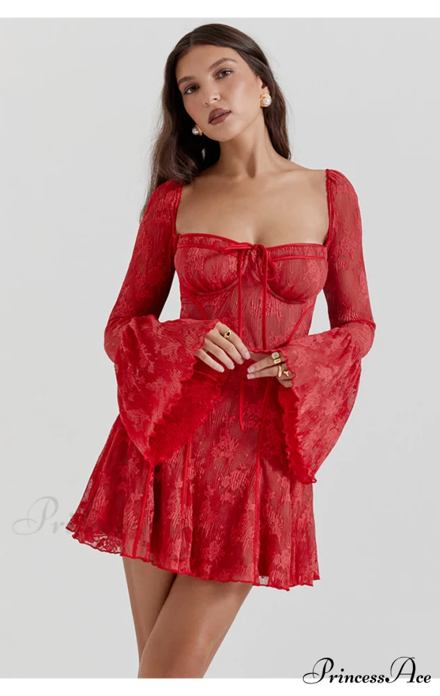 Lace Serenade Flare Charming Sleeve Mini Dress - Image 36
