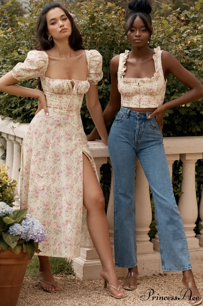 Floral Puff Sleeve Charming Boho Midi Dress - Image 4