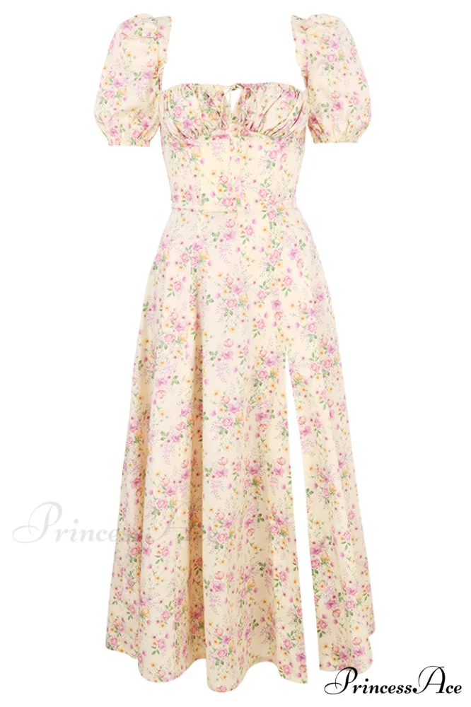 Floral Puff Sleeve Charming Boho Midi Dress - Image 5