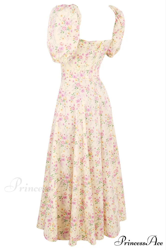 Floral Puff Sleeve Charming Boho Midi Dress - Image 6