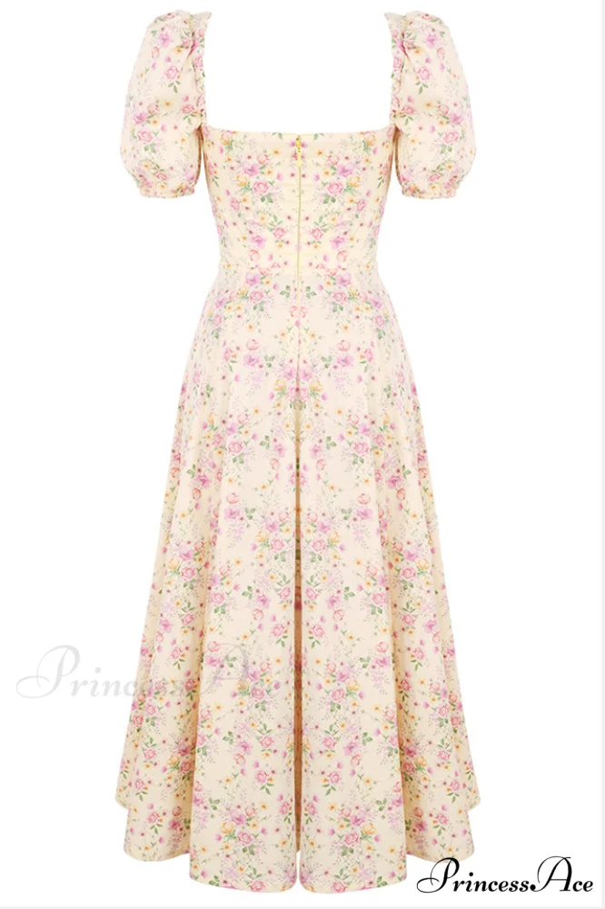 Floral Puff Sleeve Charming Boho Midi Dress - Image 7