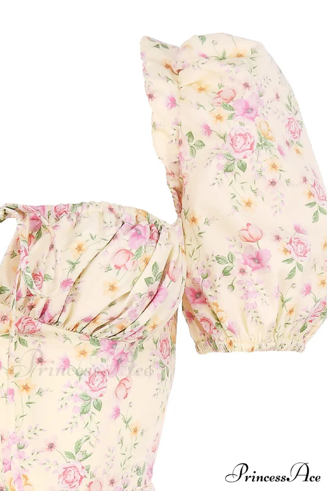 Floral Puff Sleeve Charming Boho Midi Dress - Image 8