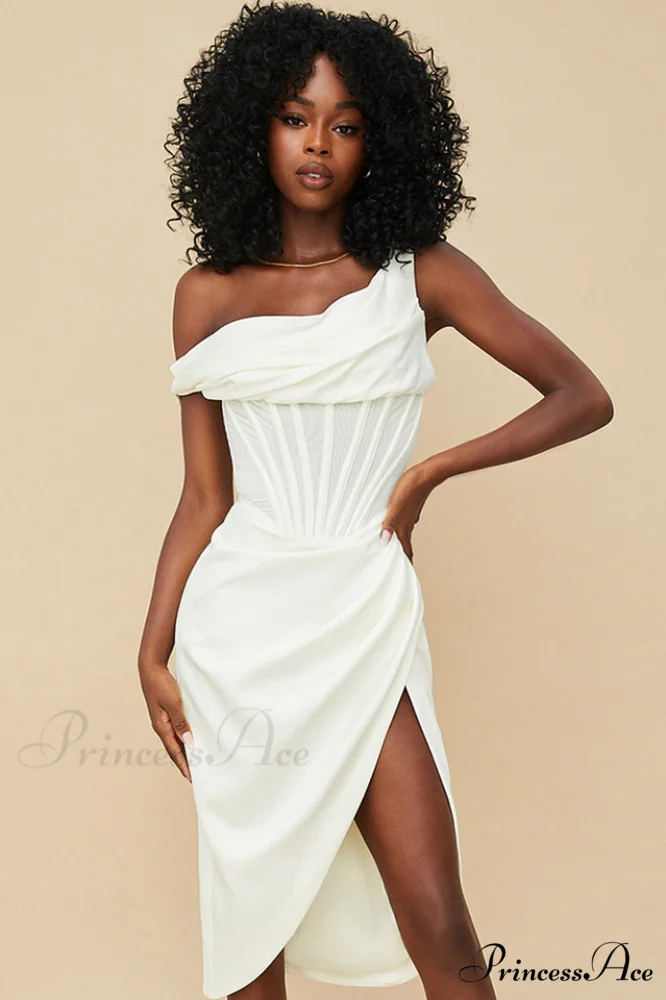 Asymmetric Drape Stylish Midi Corset Dress - Image 11
