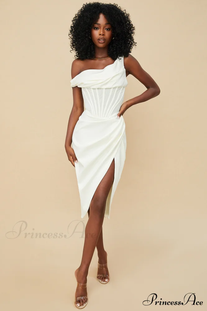 Asymmetric Drape Stylish Midi Corset Dress - Image 14