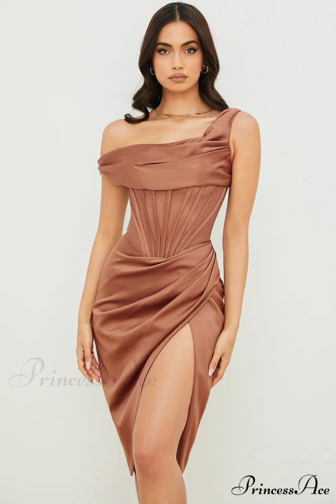 Asymmetric Drape Stylish Midi Corset Dress - Image 18
