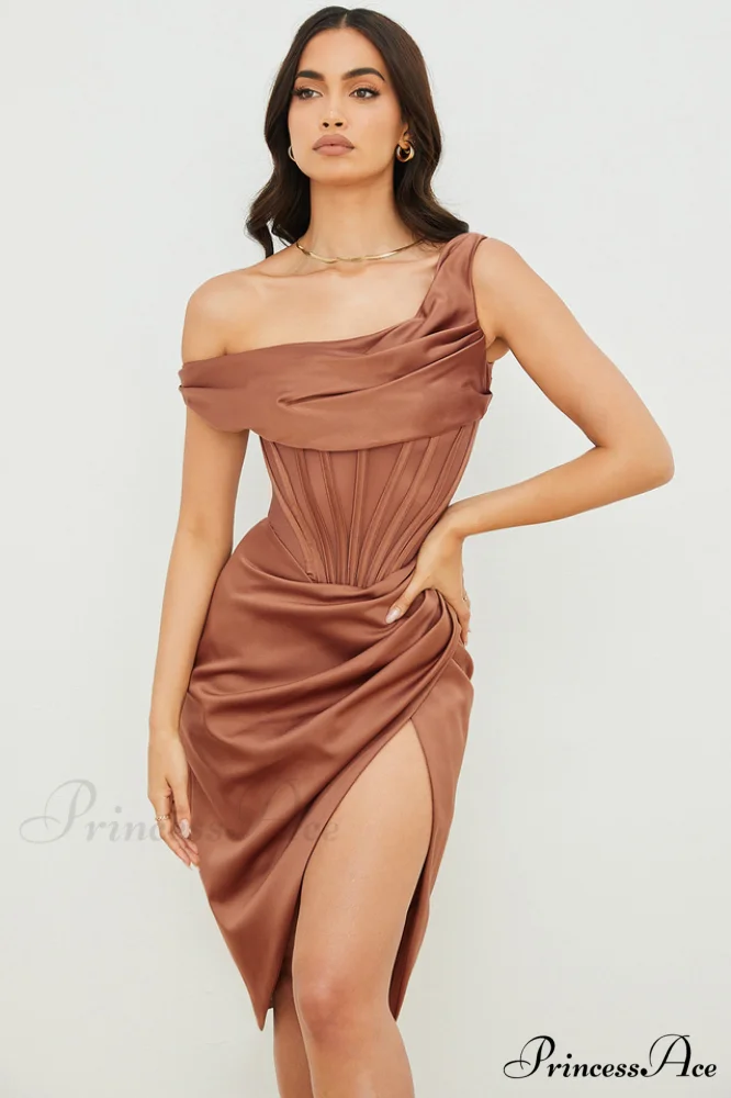 Asymmetric Drape Stylish Midi Corset Dress - Image 19
