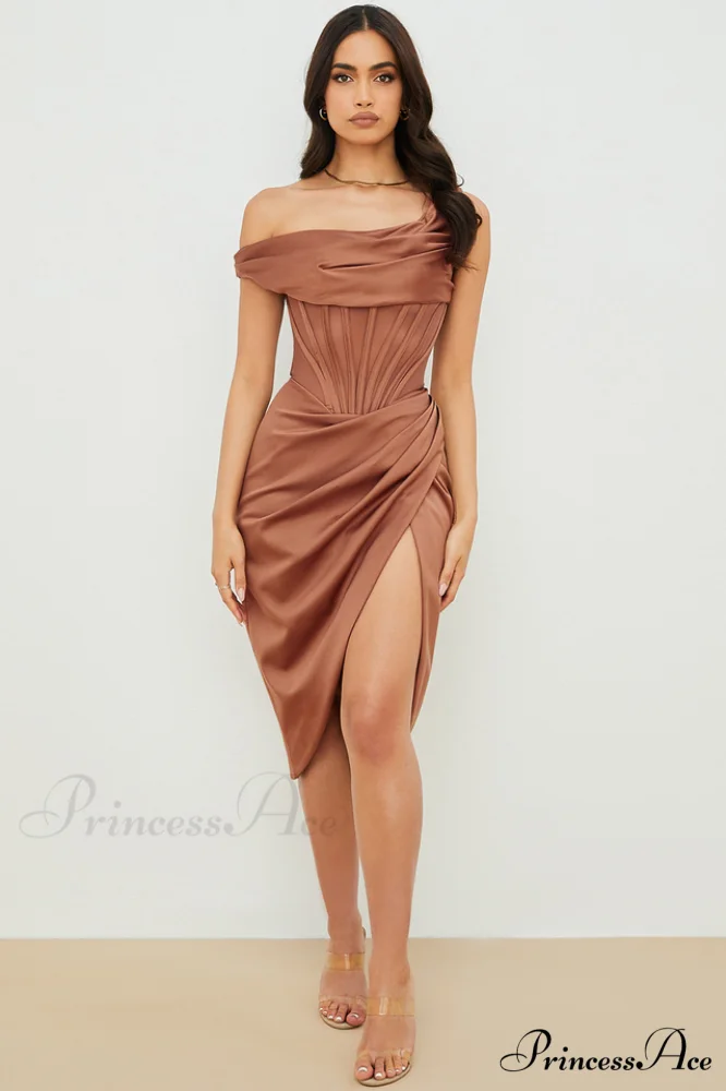 Asymmetric Drape Stylish Midi Corset Dress - Image 21
