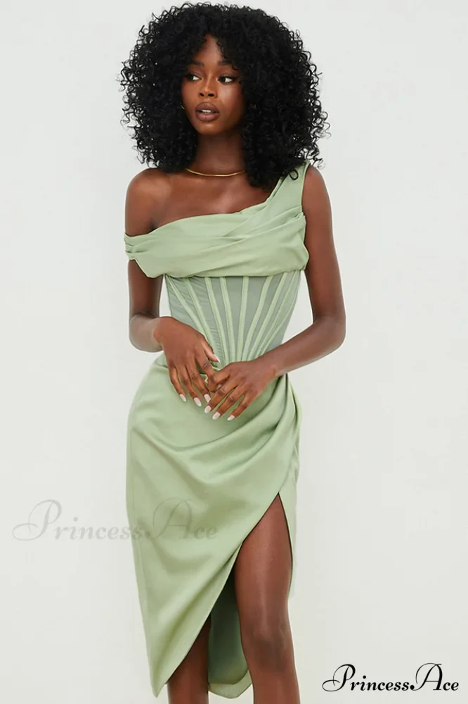 Asymmetric Drape Stylish Midi Corset Dress - Image 26