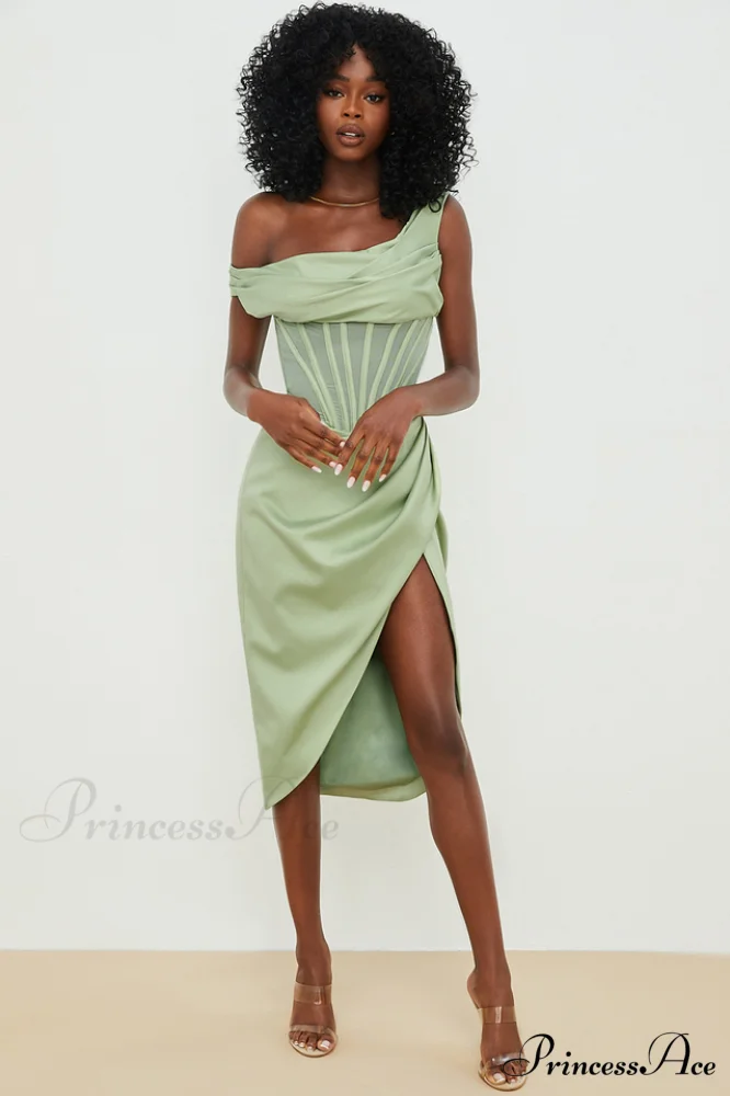 Asymmetric Drape Stylish Midi Corset Dress - Image 29