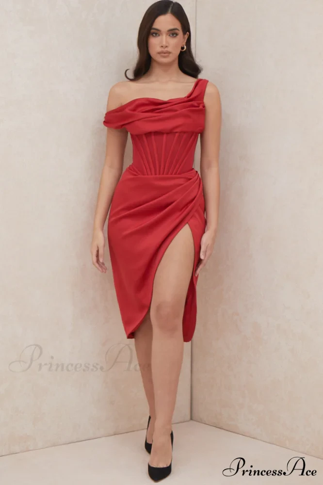 Asymmetric Drape Stylish Midi Corset Dress - Image 7