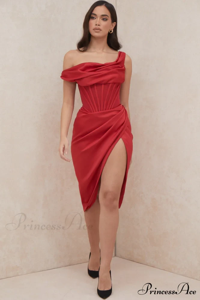 Asymmetric Drape Stylish Midi Corset Dress - Image 8