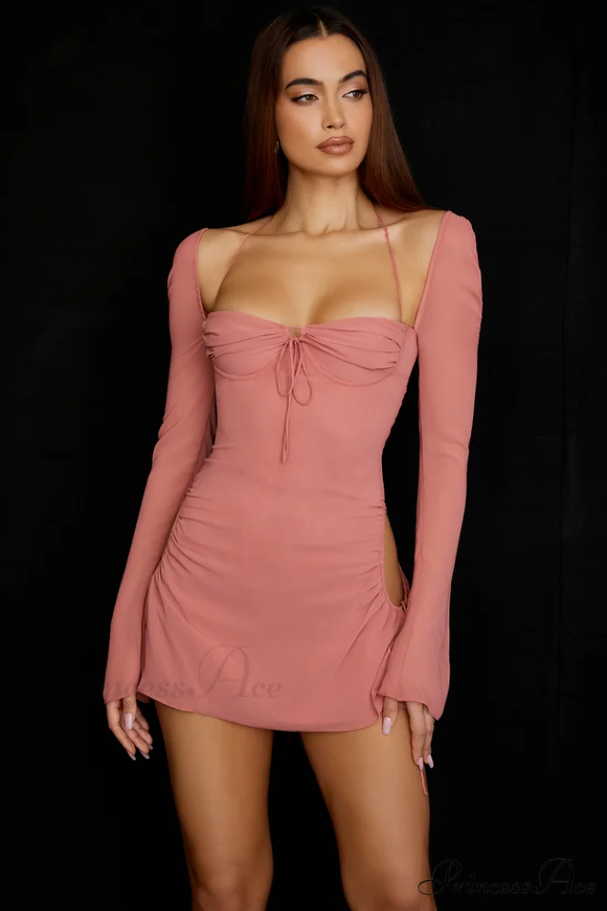 Chiffon Halter Stylish Mini Dress - Image 33