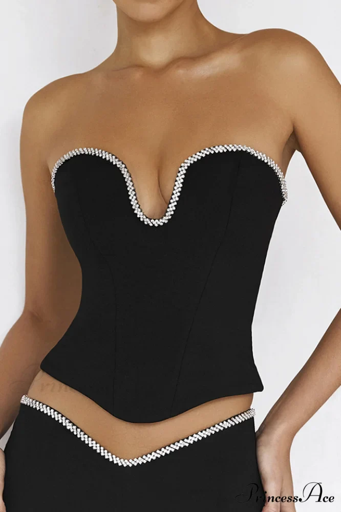 Black Crystal Stylish Trimmed Corset - Image 4