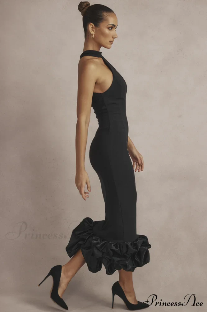 Black Peplum Stylish Midi Dress - Image 2