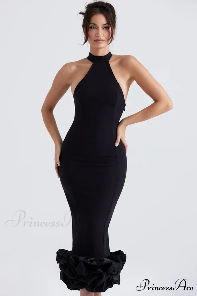 Black Peplum Stylish Midi Dress - Image 3