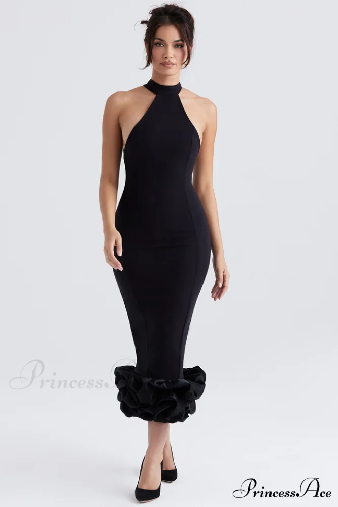 Black Peplum Stylish Midi Dress - Image 4
