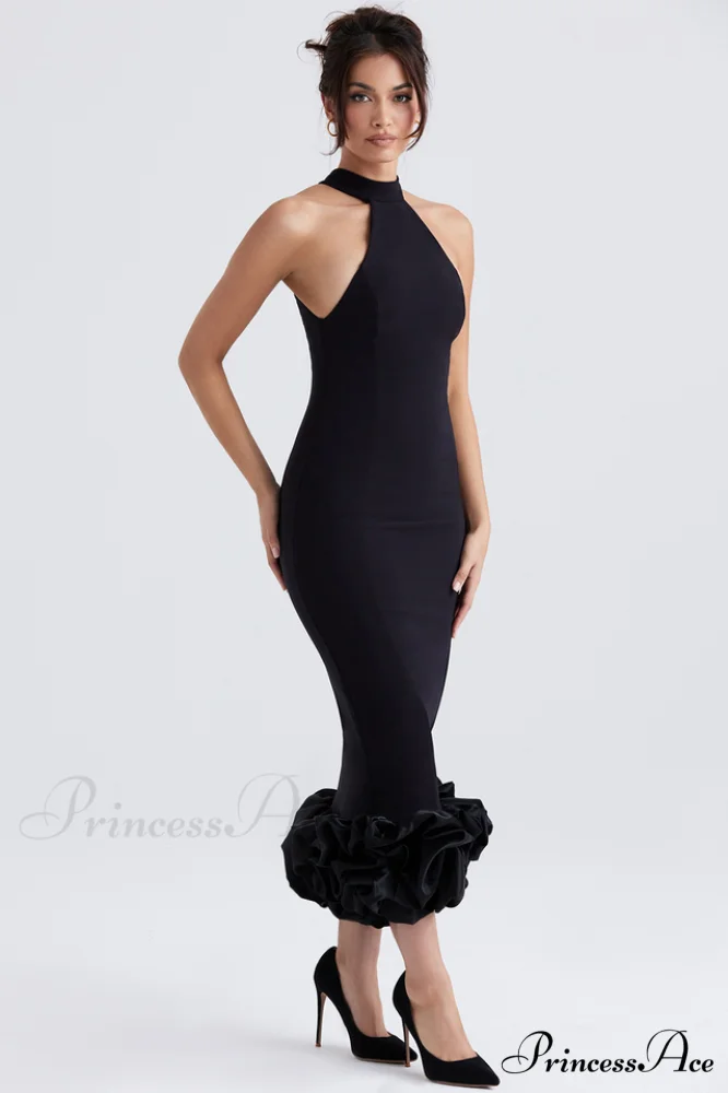 Black Peplum Stylish Midi Dress - Image 5