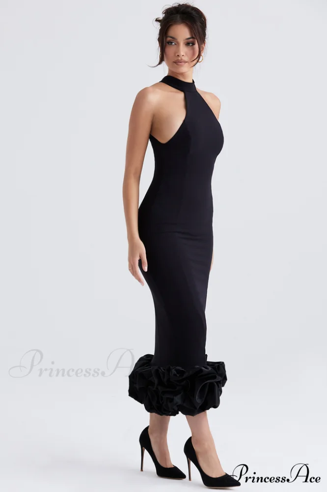 Black Peplum Stylish Midi Dress - Image 6
