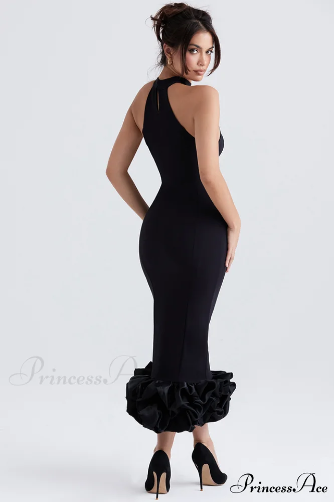 Black Peplum Stylish Midi Dress - Image 7