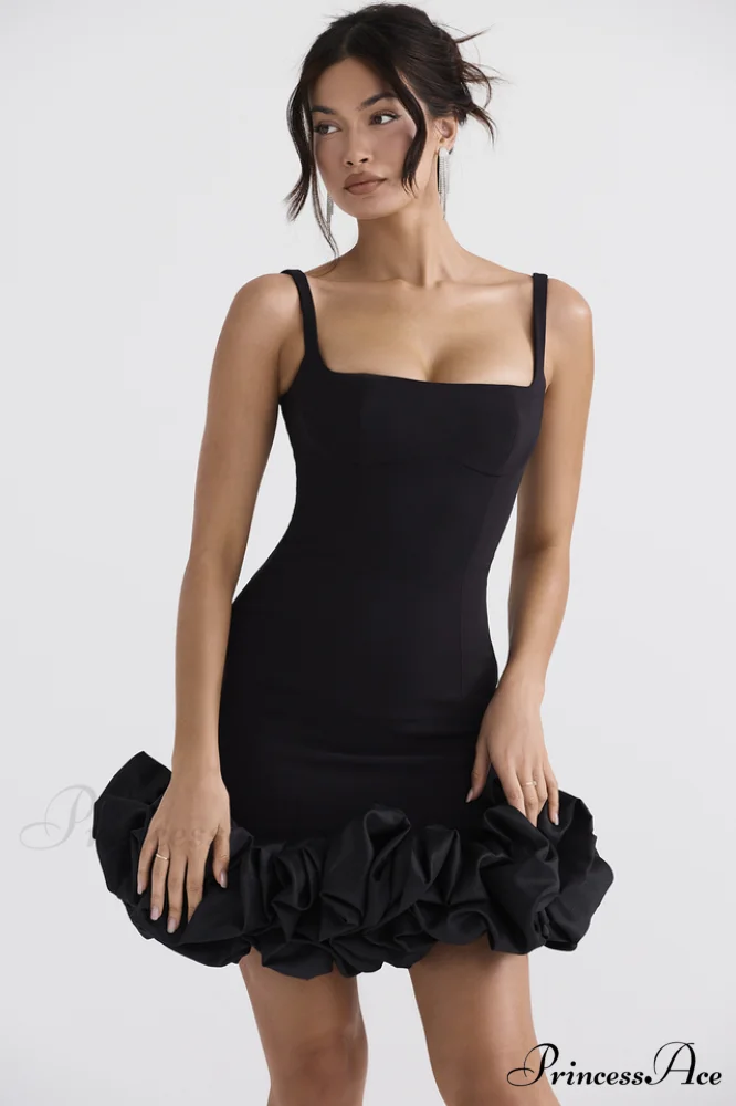 Black Ruffle Stylish Hem Dress - Image 2