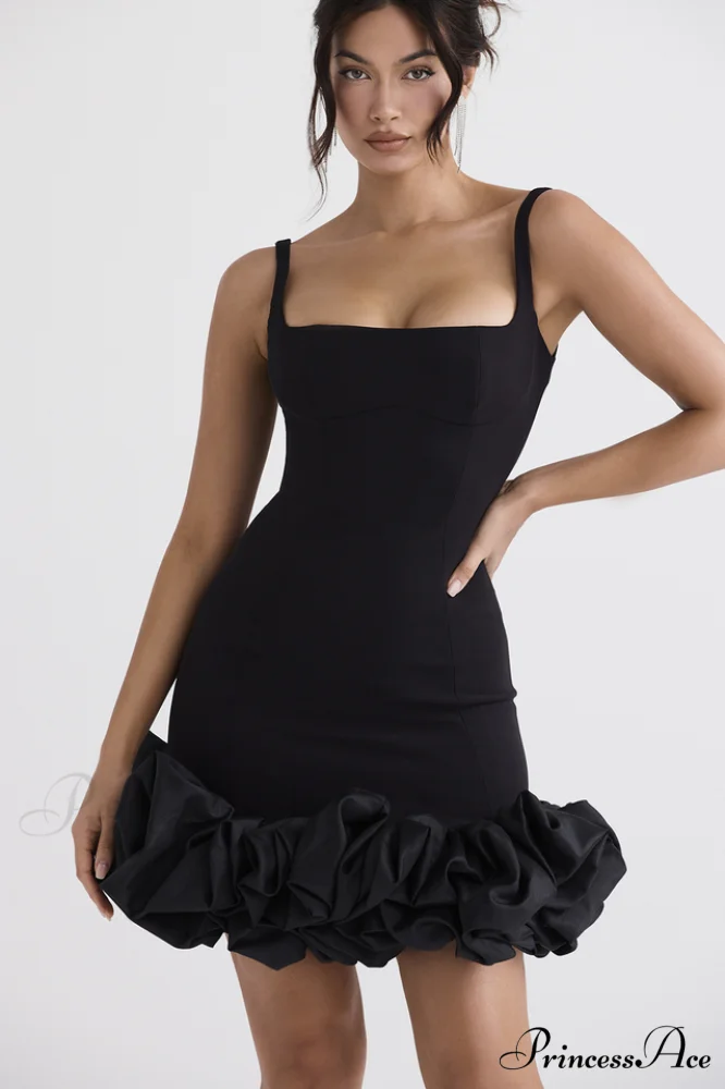 Black Ruffle Stylish Hem Dress - Image 6