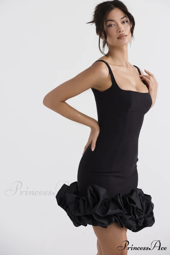 Black Ruffle Stylish Hem Dress - Image 7