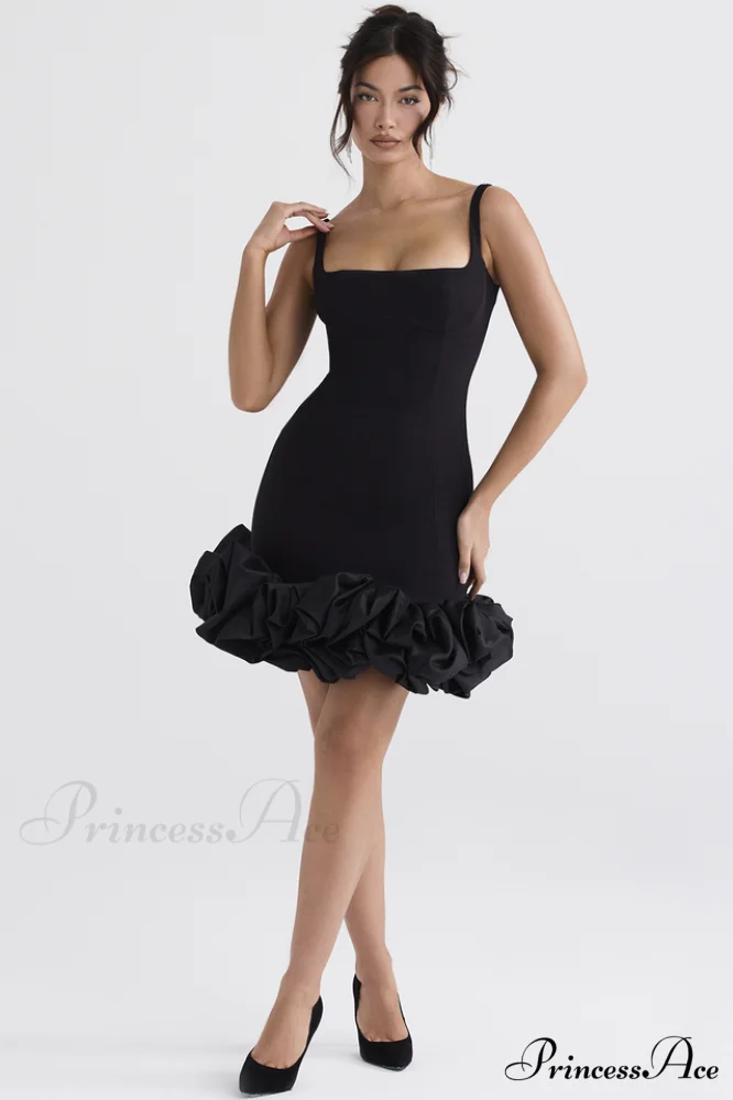 Black Ruffle Stylish Hem Dress - Image 9