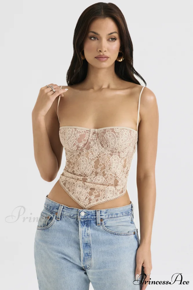 Cream Paisley Stylish Lace Top - Image 3