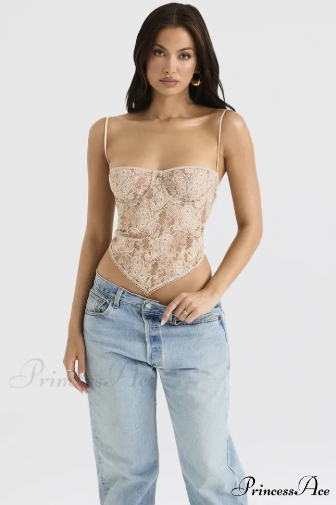 Cream Paisley Stylish Lace Top - Image 5