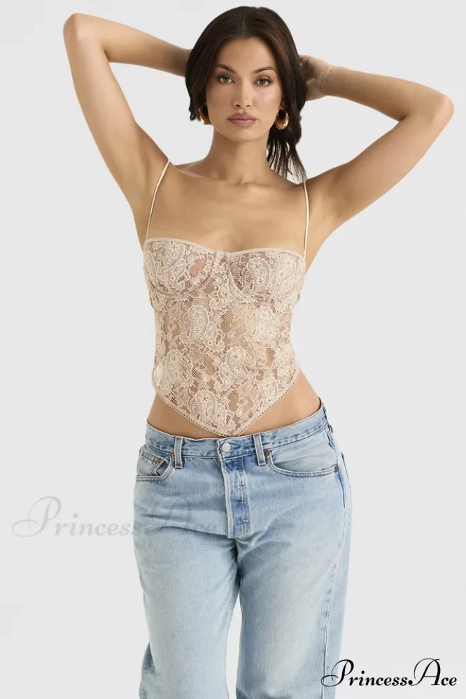 Cream Paisley Stylish Lace Top - Image 6