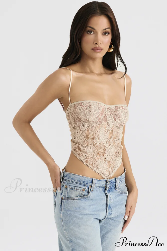 Cream Paisley Stylish Lace Top - Image 7