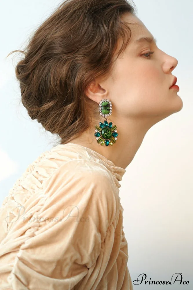 Green Dimond Stylish Dangle Earrings - Image 2