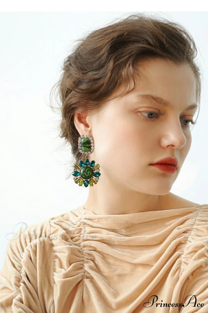 Green Dimond Stylish Dangle Earrings - Image 4
