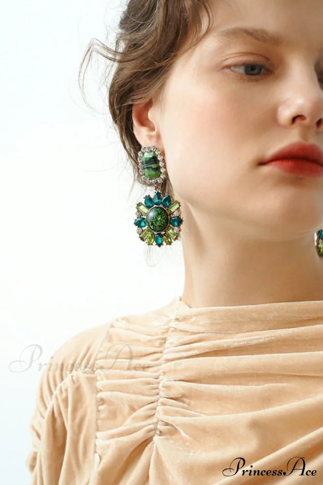 Green Dimond Stylish Dangle Earrings - Image 6