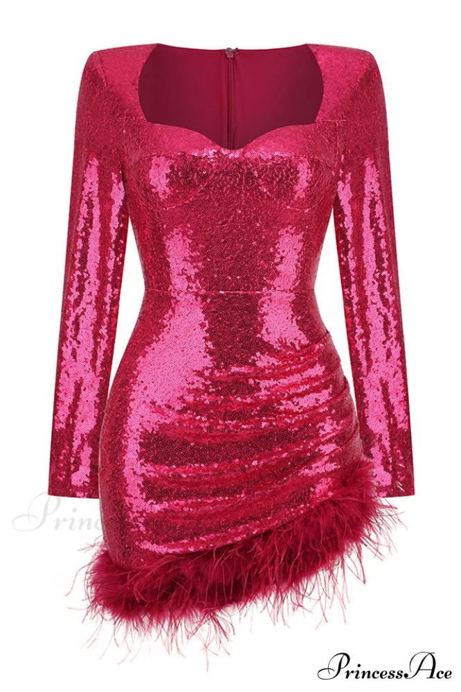 Daria Sequin Stylish Feather Mini Dress - Image 21