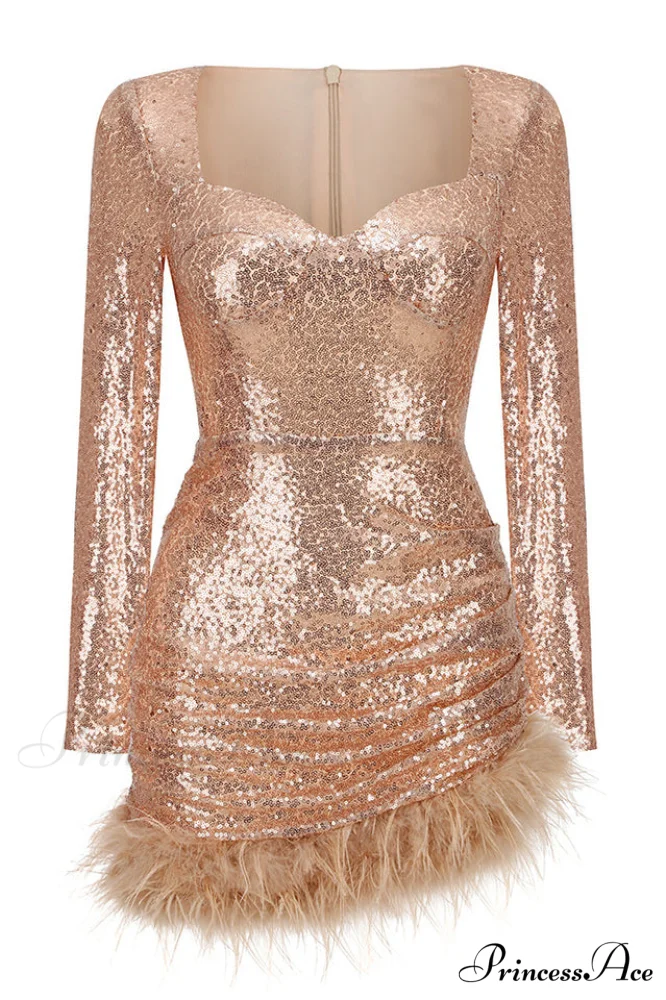 Daria Sequin Stylish Feather Mini Dress - Image 24