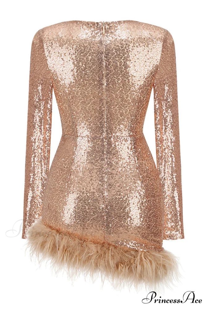 Daria Sequin Stylish Feather Mini Dress - Image 25