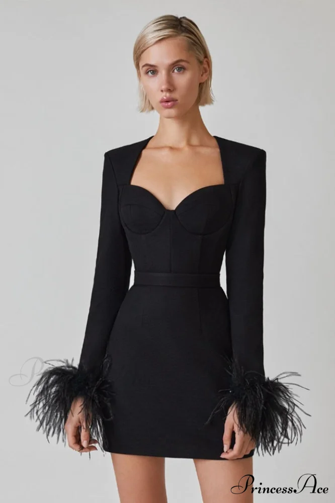 Feather Long Stylish Sleeve Bustier Dress - Image 10