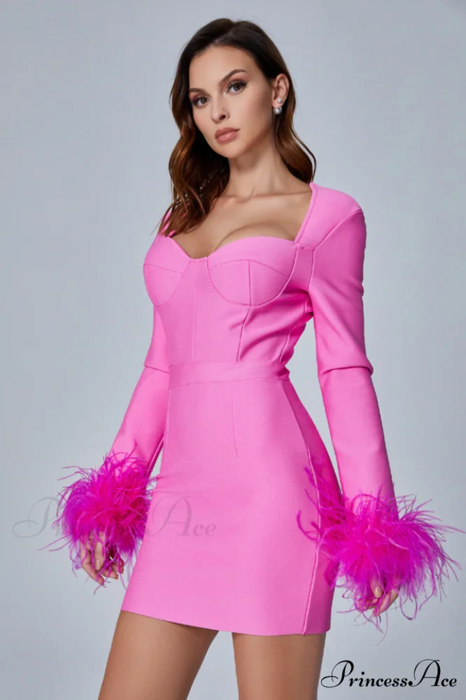 Feather Long Stylish Sleeve Bustier Dress - Image 7