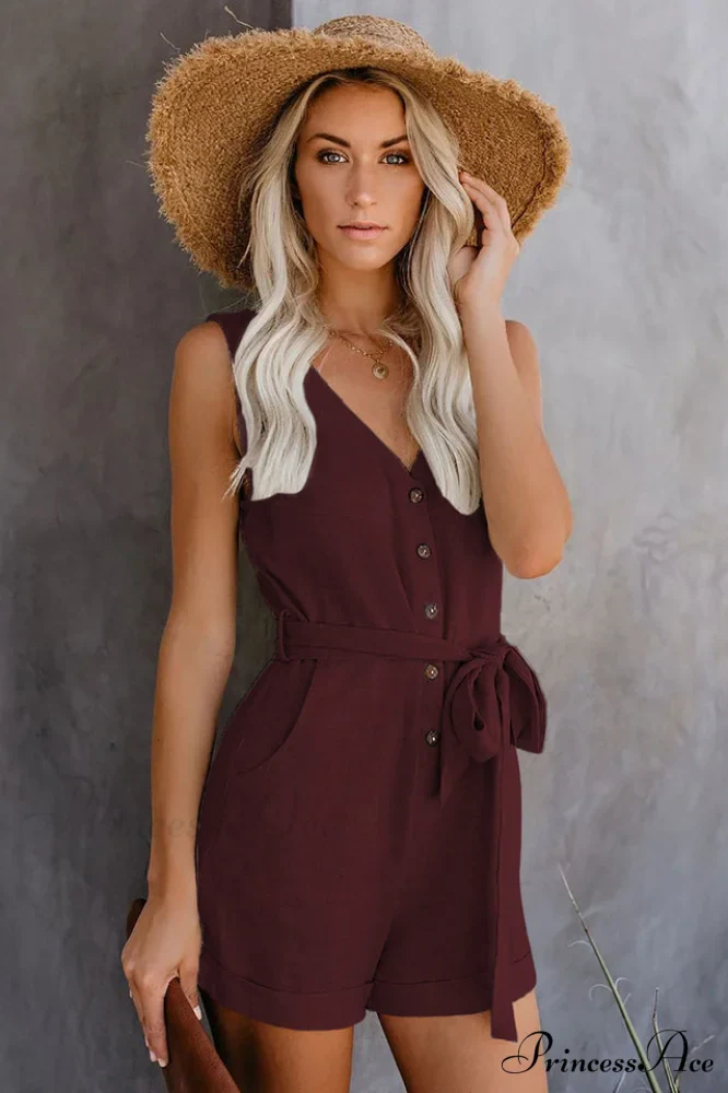 Front Tie Stylish Knot Solid Romper - Image 11