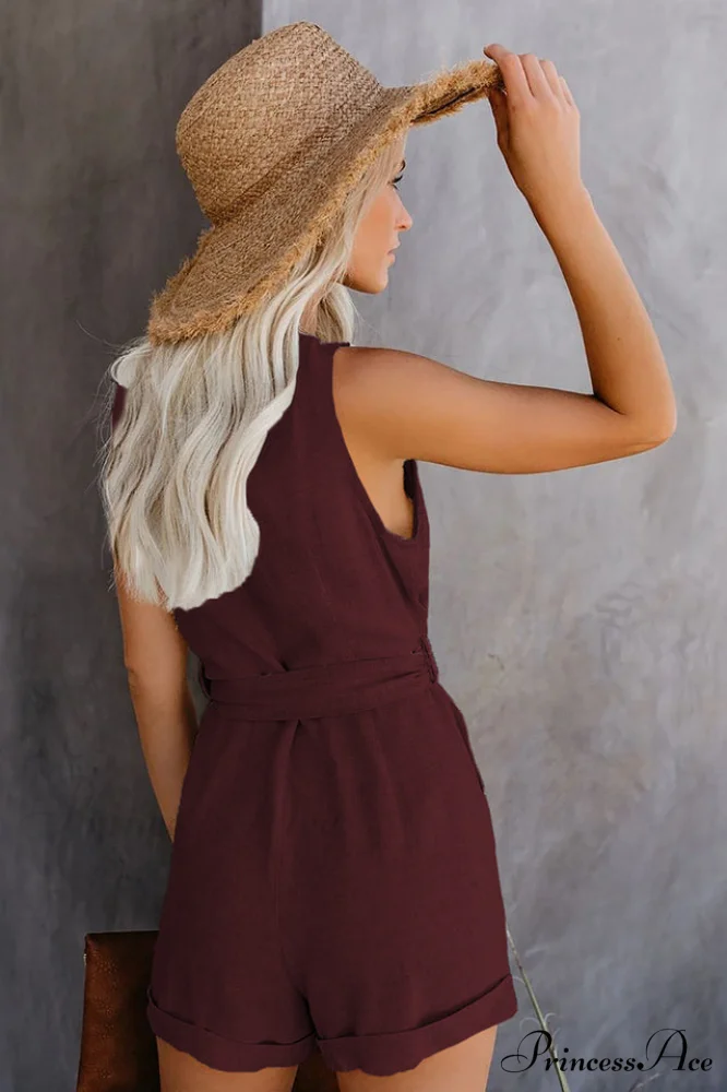 Front Tie Stylish Knot Solid Romper - Image 12