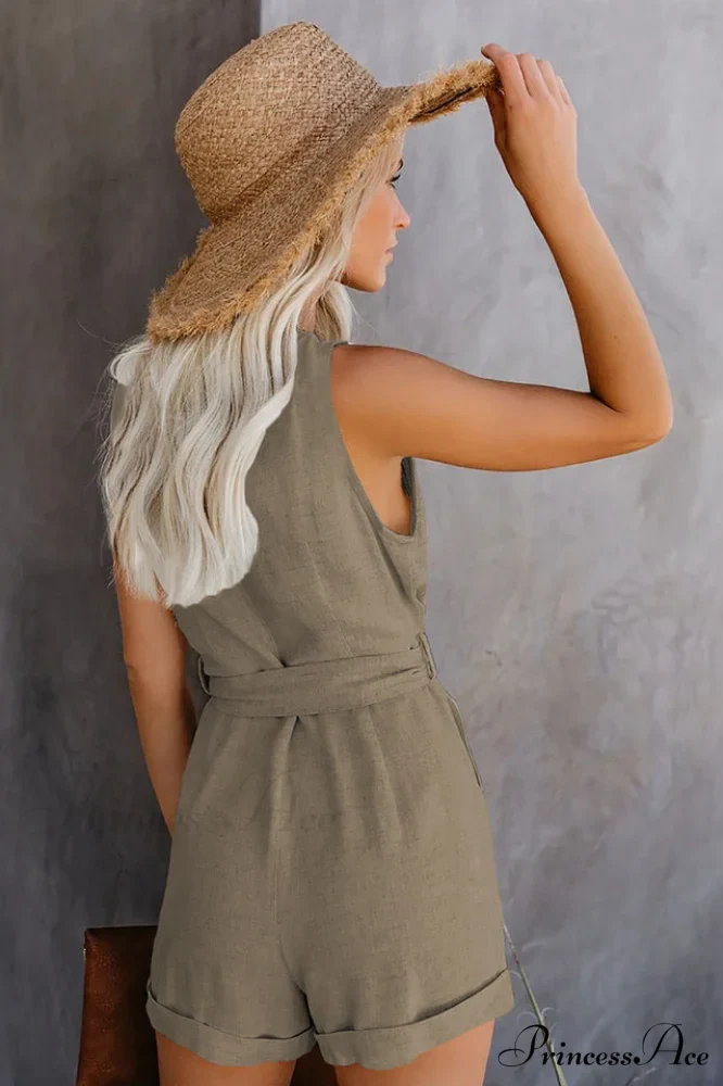 Front Tie Stylish Knot Solid Romper - Image 14
