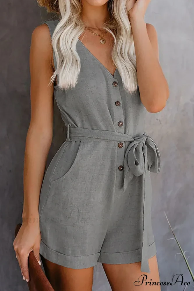Front Tie Stylish Knot Solid Romper - Image 16