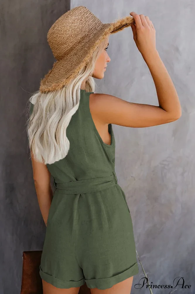 Front Tie Stylish Knot Solid Romper - Image 2