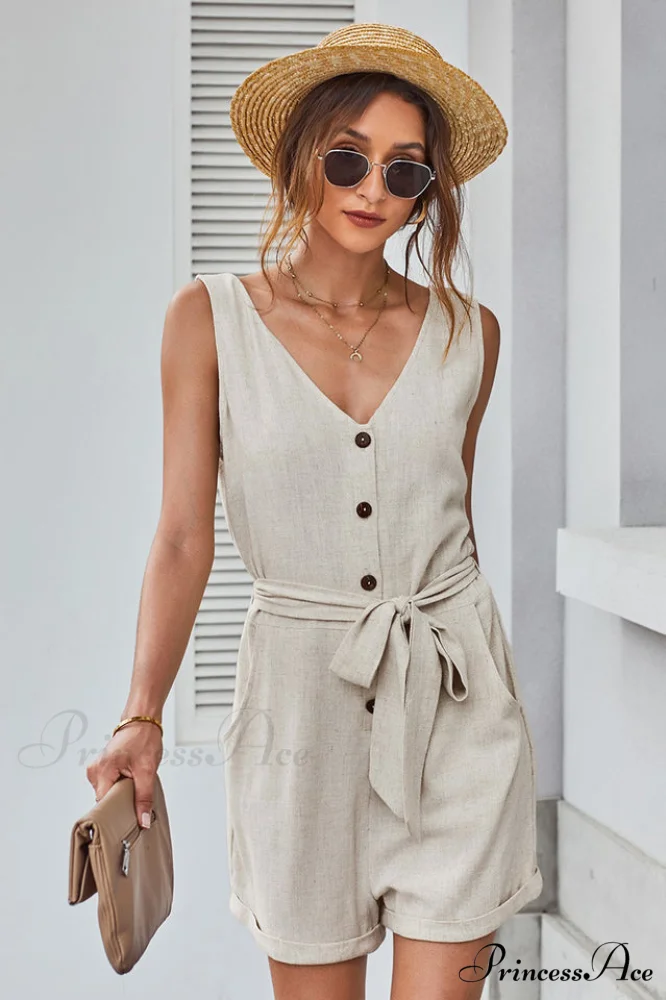 Front Tie Stylish Knot Solid Romper - Image 6