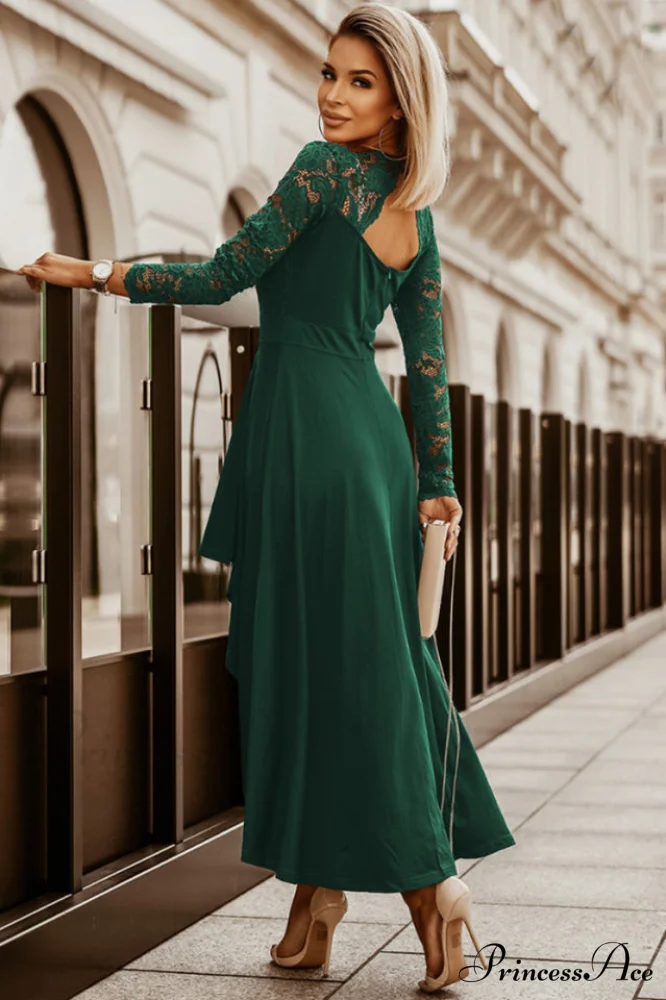 Floral Lace Satin Charming Maxi Prom Dress - Image 2